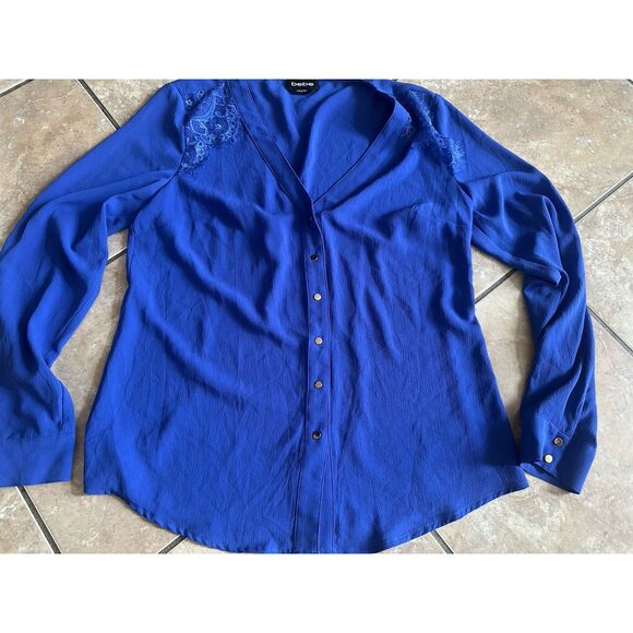 Bebe M Crepe Violet V Neck Blouse Top Snap Closure - Picture 1 of 8